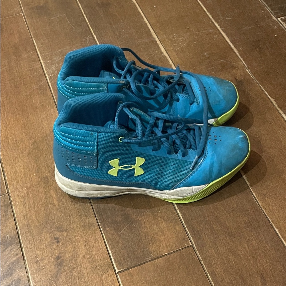 Kids/ Young teen's Under Armour blue and Lime High-Top Sneakers
